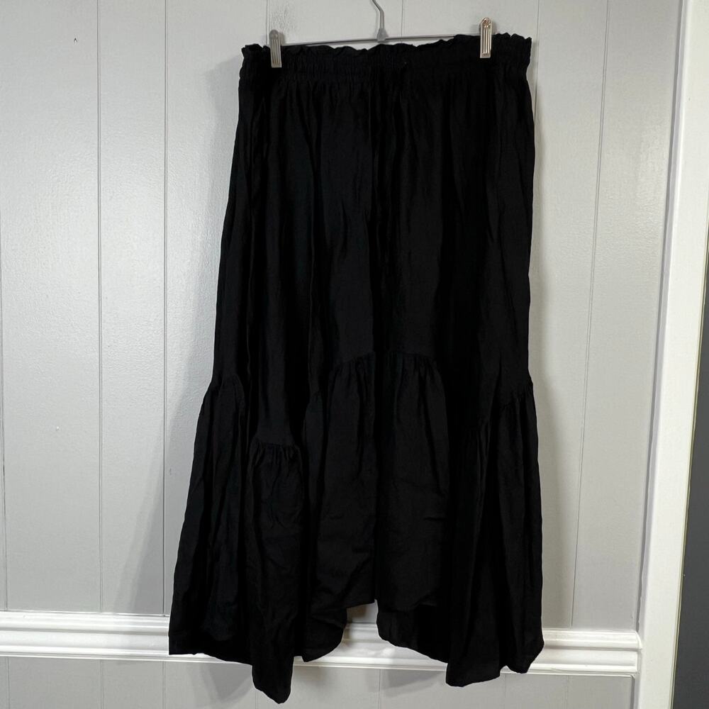 Moon Wood Womens 3XL Black Asymmetrical Maxi Skirt Tiered Boho Rayon New